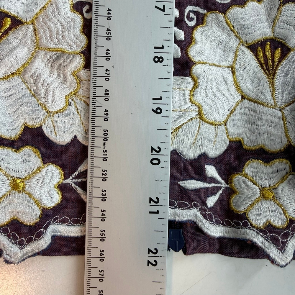Vintage Inspired Embroidered Linen Blend Blouse Cottagecore Boho Dark Academia M - Picture 10 of 11